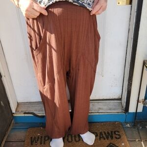 Women's Brown Ribbed Harem Pants - XL